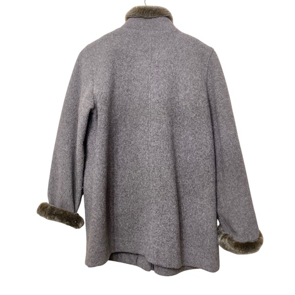 J. Jill Wool Blend Faux Fur Trim Coat Gray Button Front Women S - Picture 6 of 7